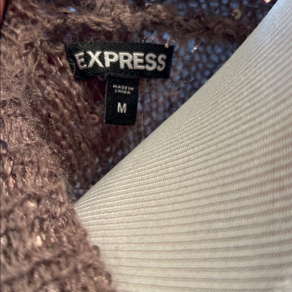 Express Light Brown Sequined Opened Cardigan - image 6